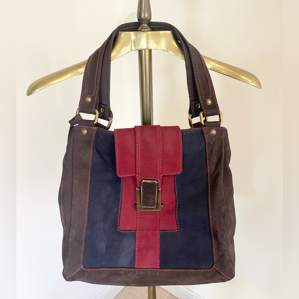 Rare and gorgeous Bruno Magli vintage color block suede purse!